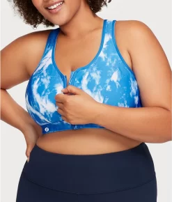 Glamorise Zip-Up Front-Close Wire-Free Sports Bra -Fashion Underwear 9266gla bluetiedye y 1