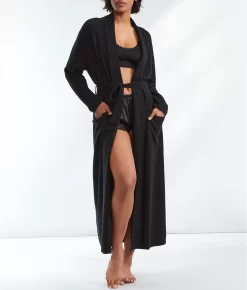 Long Cashmere Robe -Fashion Underwear arl2011 black 2x