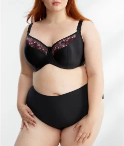 Blossom Side Support Balcony Bra -Fashion Underwear eli2918ef black fs