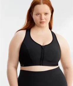 Glamorise Zip-Up Front-Close Wire-Free Sports Bra -Fashion Underwear gla9266 black 1