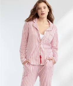 Notch Collar Knit Pajama Set -Fashion Underwear karrkl0021m candystripe 1