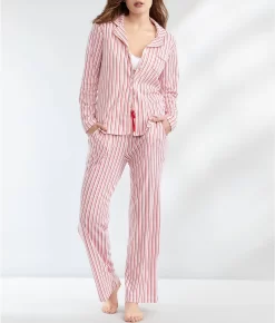Notch Collar Knit Pajama Set -Fashion Underwear karrkl0021m candystripe 4