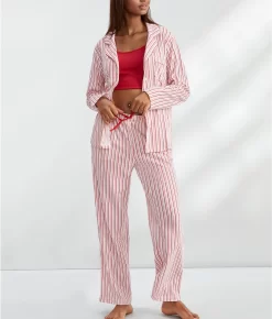 Notch Collar Knit Pajama Set -Fashion Underwear karrlk0021m candystripe 1
