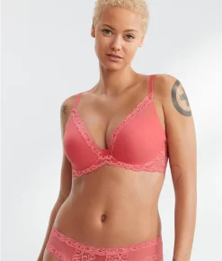 Feathers Plunge Bra -Fashion Underwear nat730023f22 damaskpink 1x