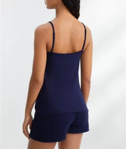 Splendid Button Detail Knit Shorts Pajama Set -Fashion Underwear splrld0061 solidpeacoat 3x